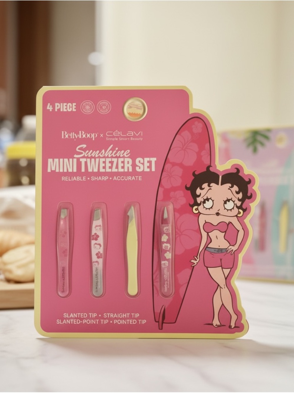 💖 Betty Boop x Célavi Sunshine Mini Tweezer Set 4 Pc Pink Travel Size New